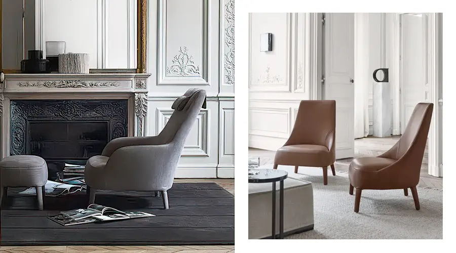 Maxalto Febo poltrona, bergere, poggiapiedi, chaise longue 