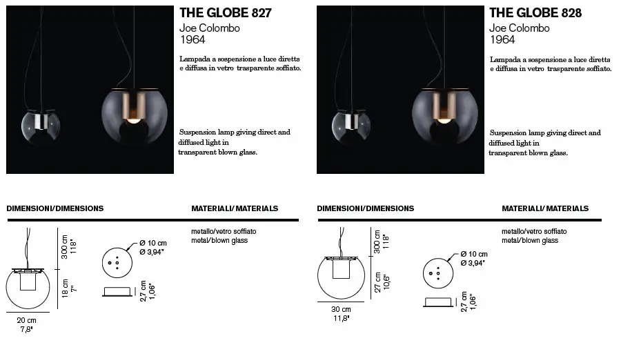 Oluce lampada a sospensione The Globe